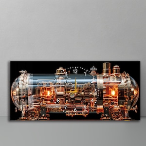 Large Glass Wall Clock, 43x20" Horizontal Tempered Glass Art, Steampunk Mechanical Silent Clock, Oversized Modern Loft Decor