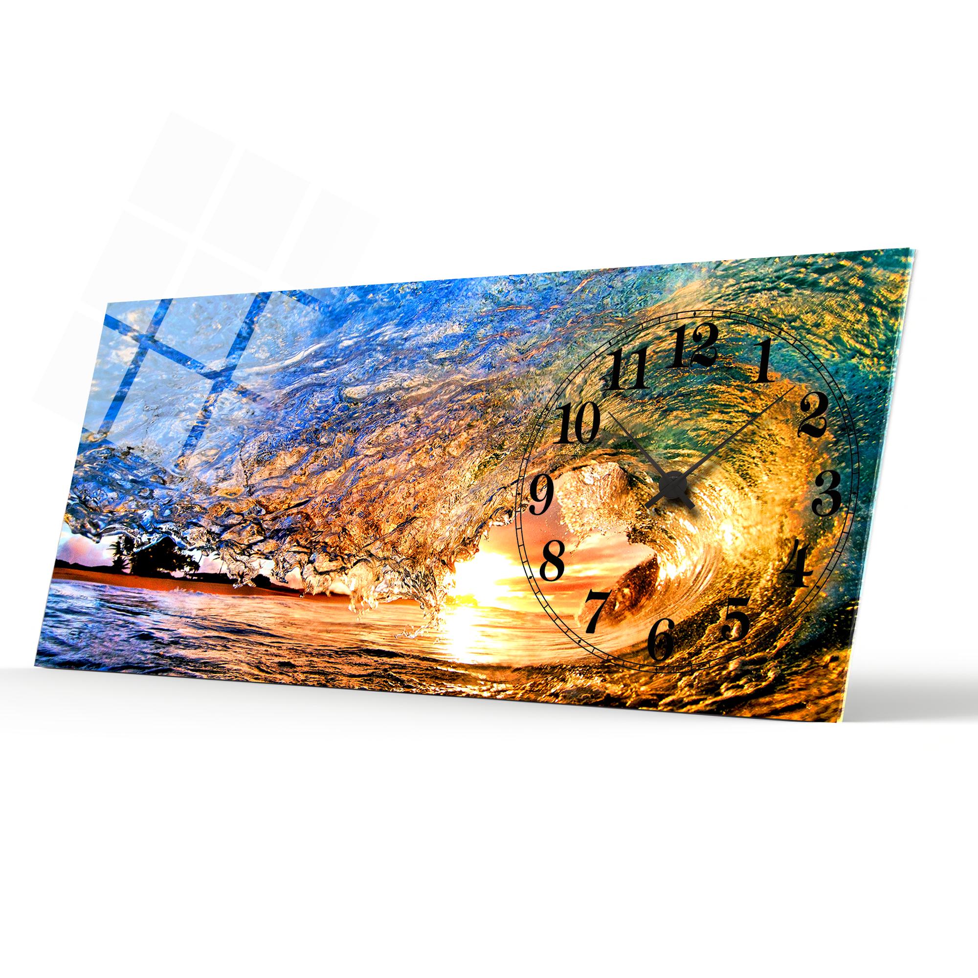 Sea Wave Tempered glass wall Clock Extra Large Wall Clock art Home decor , Glass Big Design Wall Clock