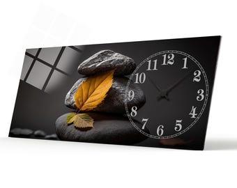 Zen Rocks Tempered Glass Wall Clock  Office Gift Home Gift Extra Large Wall Art Home decor  Zen Rocks Tempered Glass Big Design Wall Clock