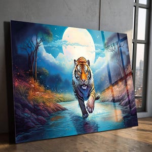 Moonlit Tiger Wall Art: Majestic Wildlife Painting