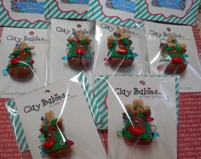 FREE SHIPPING Polymer Clay Rudolph the Red Nosed Reindeer With Fake