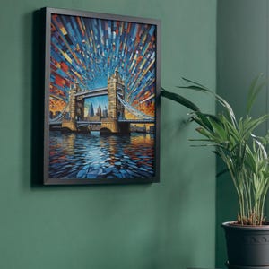 Cubismo di Londra di notte, Tamigi, Tower Bridge,