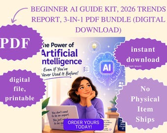 Kit Guia para Iniciantes em IA, Relatório de Tendências 2026, Pacote PDF 3 em 1 (Download Digital)
