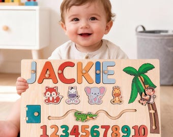 Rompecabezas personalizado con el nombre del bebé, tablero de actividades para niños, juguete de madera para bebés, rompecabezas de aprendizaje temprano, regalo para baby shower, regalos para la primera Navidad, decoración para la habitación del bebé