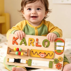 Personalized Baby Name Puzzle, Custom Kids Early Learning Busy Board, 1st Christmas Gift, 1st Birthday Gift, Unique Baby Gift, Baby Keepsake