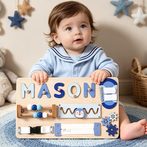 Custom Baby Name Puzzle, Early Learning Busy Board, Wooden Baby Toy, Baby Shower Gift, 1st Christmas Gift, 1st Birthday Gift, Baby Keepsake