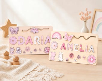 Puzzle personalizzato con il nome di una bambina, giocattolo in legno per l'apprendimento precoce, regalo per baby shower, decorazione per la cameretta, regalo per il primo compleanno di una bambina.