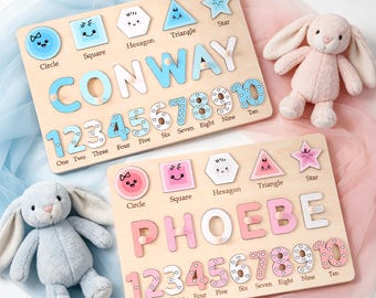 Rompecabezas personalizado con el nombre del bebé, juguete de madera para bebé, regalo educativo Montessori para niños pequeños, regalo personalizado para el primer cumpleaños, regalo de Navidad para niños.