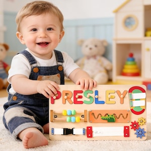 Custom Baby Name Puzzle, Early Learning Busy Board, Wooden Baby Toy, Baby Shower Gift, 1st Christmas Gift, 1st Birthday Gift, Baby Keepsake