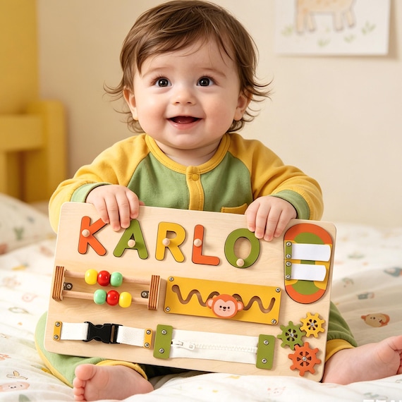 Personalized Baby Name Puzzle, Custom Kids Early Learning Busy Board, 1st Christmas Gift, 1st Birthday Gift, Unique Baby Gift, Baby Keepsake