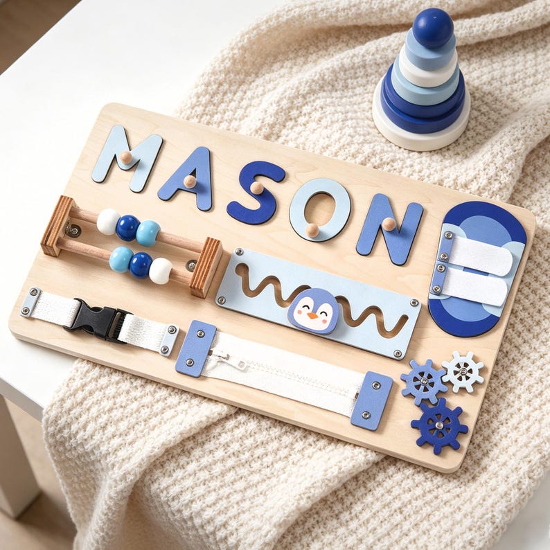 Personalized Baby Name Puzzle, Custom Kids Early Learning Busy Board, 1st Christmas Gift, 1st Birthday Gift, Unique Baby Gift, Baby Keepsake