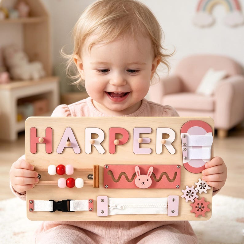 Custom Baby Name Puzzle, Early Learning Busy Board, Wooden Baby Toy, Baby Shower Gift, 1st Christmas Gift, 1st Birthday Gift, Baby Keepsake