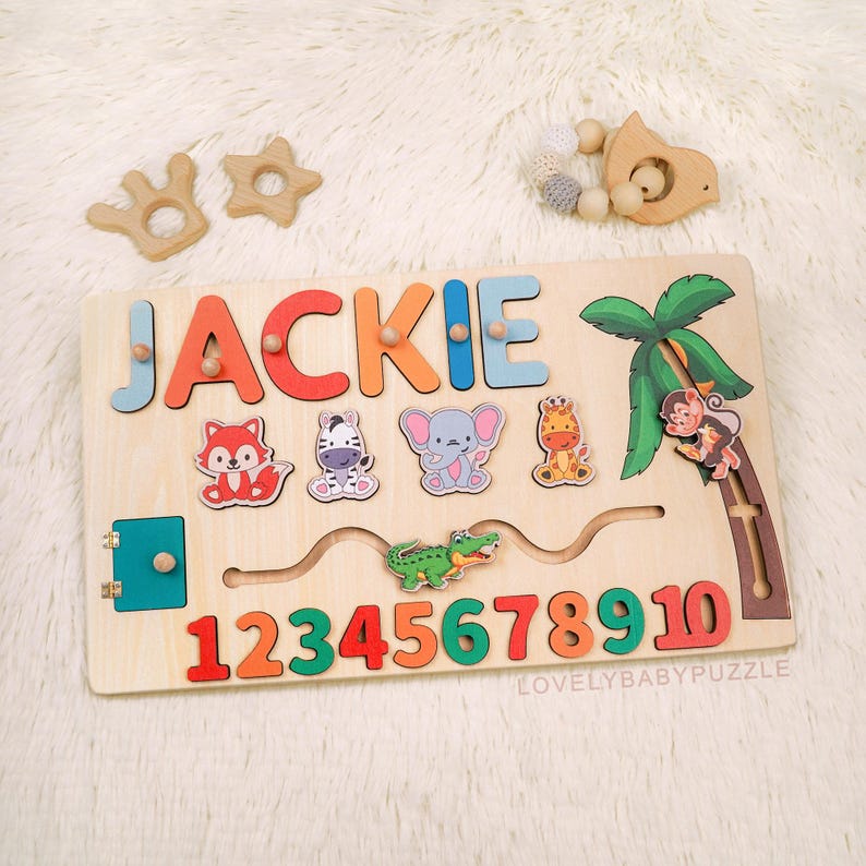 Custom Baby Name Puzzle , Kids Busy Board , Wooden Baby Toy, Early ...