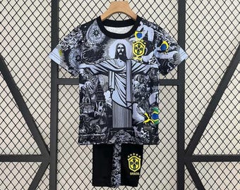 Brazil Soccer Uniform for Kids – Christmas Edition – Exclusive Christ the Redeemer Jersey + Shorts