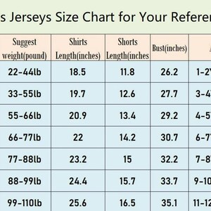 Puede incluir: Tabla de tallas de camisetas para ni&ntilde;os, con medidas en pulgadas y libras. La tabla incluye tallas 16-28, con altura, peso, largo de camisa, largo de pantal&oacute;n corto, medidas de pecho, rango de edad y altura en cent&iacute;metros.