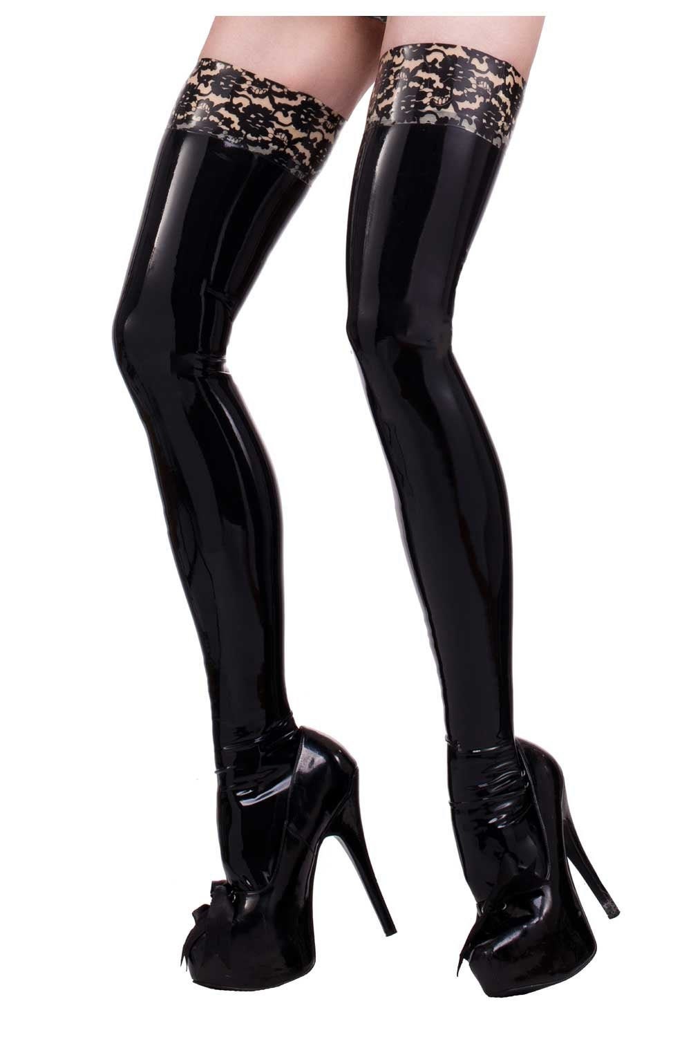 Image of Bordelle-L'amour Lace Top Latex Rubber Stockings