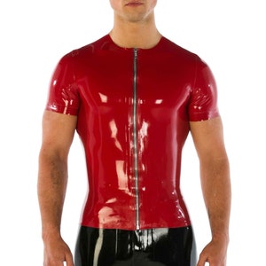 Men&#39;s Zip Front Latex T-Shirt (Short Sleeves) - Standard Sizes & Bespoke. See &#39;Add Your Personalisation&#39; for Bespoke Requirements