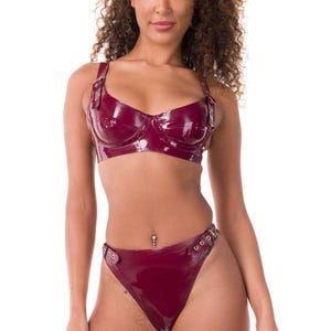 Buckle Latex Rubber Bra and G-String Set