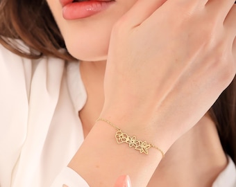 Personalized Birth Flower Bracelet, Custom Birthflower Jewelry Gift, Dainty Floral Bracelet for Mom, Meaningful Birthday Gift for Her