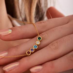 Custom Family Birthstone Necklace, Gold Personalized Jewelry for Mom, Dainty Gift for Her, Mother&#39;s Day Necklace