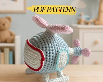 Schema per elicottero all'uncinetto, aereo amigurumi in PDF, giocattolo veicolo all'uncinetto, decorazione per la cameretta del bambino, giocattolo veicolo carino, decorazione per la cameretta, giocattolo all'uncinetto