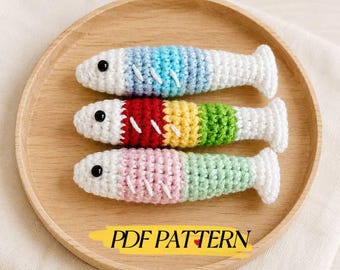 Schema PDF per mini pesce all'uncinetto, tutorial facile per amigurumi di pesci, peluche di animali marini, schema per giocattolo all'uncinetto per principianti, simpatico animale marino all'uncinetto