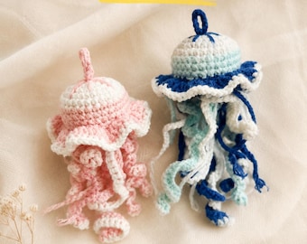 Schema per realizzare una medusa all'uncinetto, tutorial PDF per principianti di amigurumi, peluche di un simpatico animale marino, download digitale, peluche di un animale marino