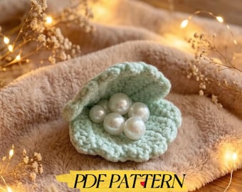 Schema per conchiglia all'uncinetto con perla, Amigurumi per principianti in PDF, Ornamento a conchiglia oceanica in formato digitale, Decorazione per spiaggia oceanica, Oceano carino