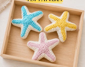 Schema per realizzare una stella marina all'uncinetto in formato PDF, tutorial per amigurumi a forma di stella marina, schema facile per realizzare un animale marino all'uncinetto, download digitale, schema per decorazioni da spiaggia all'uncinetto