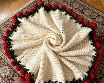 Schema PDF per coperta all'uncinetto con bouquet di rose, tutorial per coperta floreale all'uncinetto, schema per coperta con rose fatta a mano, regalo di San Valentino fai da te, idea regalo all'uncinetto