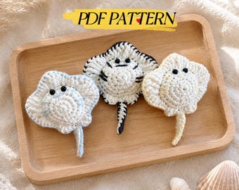 Schema PDF per realizzare una razza all'uncinetto, tutorial per amigurumi di animali marini, simpatica creatura marina, tutorial per peluche di animali marini, manta all'uncinetto