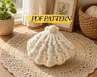 Schema PDF per realizzare una conchiglia all'uncinetto con perle, tutorial per amigurumi a forma di conchiglia marina, download digitale, schema per amigurumi a tema oceano