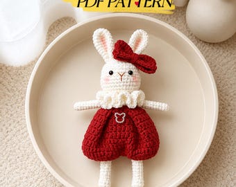 Schema PDF per coniglietto all'uncinetto, tutorial per bambola amigurumi coniglio, coniglietto all'uncinetto per principianti, bambole coniglietto, animali carini, animali all'uncinetto