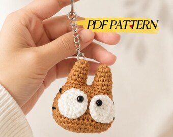 Schema per mini testa di gatto all'uncinetto, tutorial PDF facile per realizzare un viso di gatto amigurumi, ornamento per animali all'uncinetto per principianti, animali carini, regalo fai da te all'uncinetto, portachiavi
