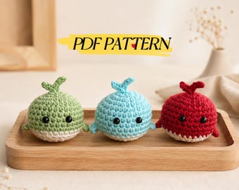 Schema per realizzare una piccola balena all'uncinetto, mini tutorial amigurumi a forma di balena, peluche per principianti, bambole all'uncinetto della serie Oceano, animali carini