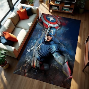 Captain America Rug,Captain America,Captain America Pattern Rug, Boys Room Rugs, Home Decor Rug, Blue Rug, Popular Modern Rug, Themed Rugs