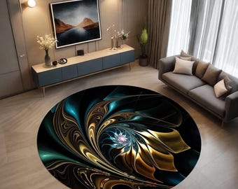 Bright color rug, Flower pattern rug, Print rug, Cool area rug, Round rug, Kitchen rug, Saloon rug, Movie room rug, Non slip rug gift rug