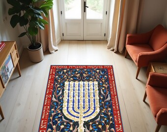Joods gebedskleed voor thuisaanbidding. Op menora geïnspireerd ontwerp. Heilige gebedsmat voor dagelijks gebed, meditatie en zinvolle spirituele ruimtes