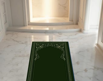 Elegant groen gebedskleed. Zachte dua-mat voor dagelijks gebed. Minimaal ontwerp voor thuisaanbidding, meditatie en vredige spirituele momenten