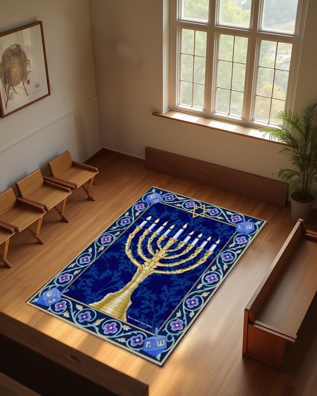 Judaica Rug Jewish Prayer Rug. Menorah Design. Soft and Durable. Ideal for Daily ...