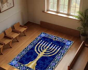 Joods gebedskleed. Menora-ontwerp. Zacht en duurzaam. Ideaal voor dagelijks gebed, meditatie, heilige ruimtes en elegant decor voor thuisaanbidding.