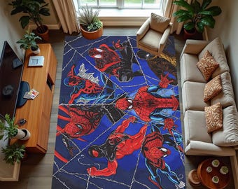 Spider Web Rug,Spiderman Rug,Super Hero Rug,Spiderman,Avengers,Cool Rugs,Boys Room Rug,Kids Room Rug,Gift for Her,Tenns Rug,3D Art Rug