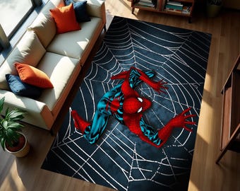 Spider Web Rug,Spiderman,Avengers,Cool Rugs,Boys Room Rug,Super Hero Rug,Spiderman Rug,Kids Room Rug,Gift for Her,Tenns Rug,3D Art Rug
