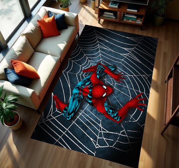 Spider Web Rug,Spiderman,Avengers,Cool Rugs,Boys Room Rug,Super Hero Rug,Spiderman Rug,Kids Room Rug,Gift for Her,Tenns Rug,3D Art Rug