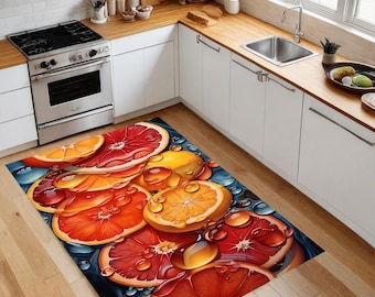 3D keukentapijt met oranje patroon, gezond keukentapijt, vitaminerijk keukentapijt, antislip waterdichte mat, boerderijdecor, cadeau voor koks