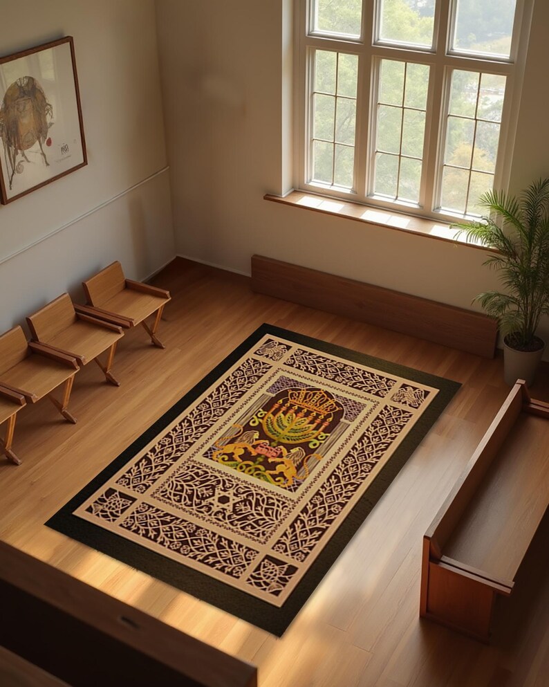 Jewish Rug, Prayer Rug, Menorah Rug, Judaica Decor, Synagogue Rug ...