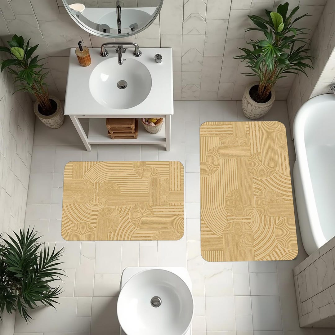 Geometric Shaped Bathroom Rug, 2-piece Rug Set,stylish Design Bathroom ...