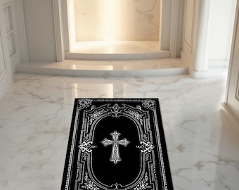 Aangepaste christelijke mat, christelijke gebedsmat, christelijk cadeau, gebedskleed kruis symbool, gepersonaliseerd christelijk tapijt, barok kruis gebedskleed