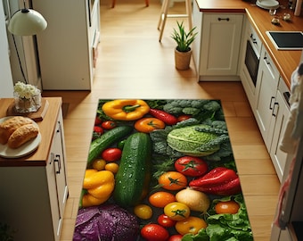 Kleurrijke keukenvloermat met groenteprint, antivermoeidheidskleed om te koken, waterdichte antislipmat, boerderijdecor, cadeau voor koks