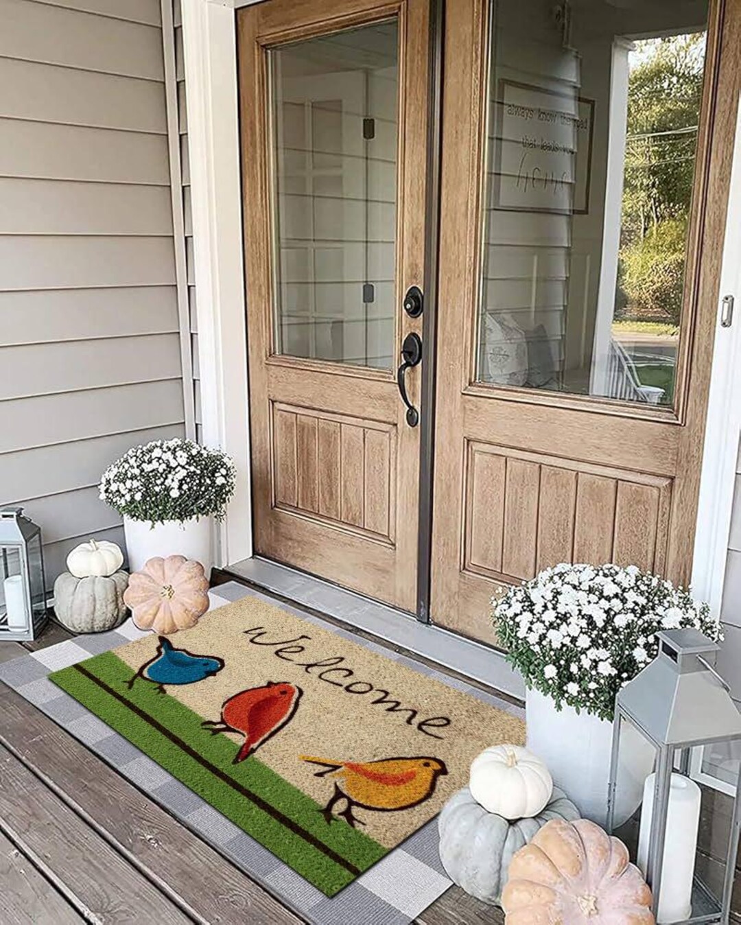 Colorful Bird Welcome Doormat, Spring Front Door Mat, Cute Outdoor